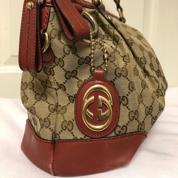 Gucci GG Canvas Sukey Beige Dark Red Top Handle - Picture 2 of 8